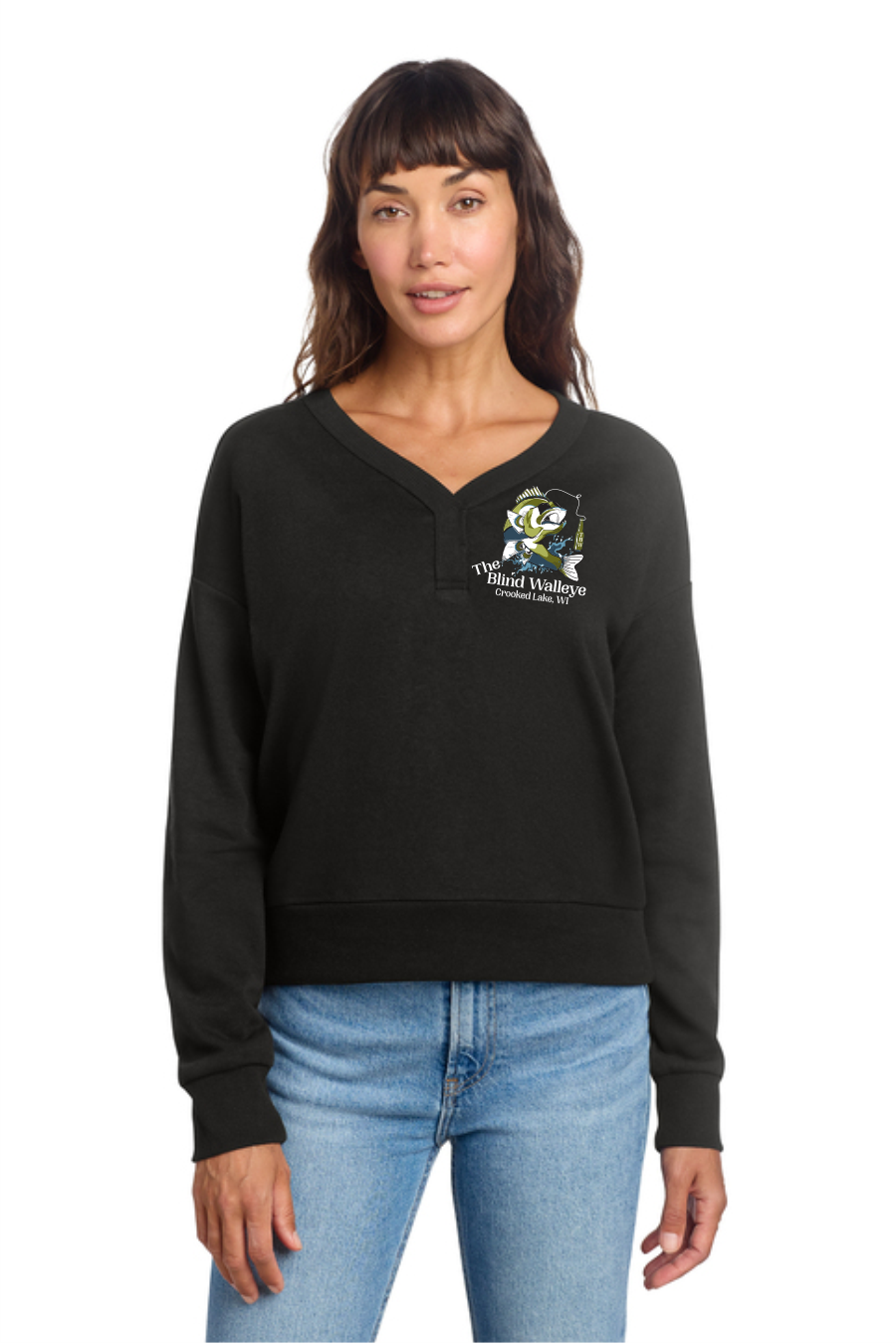 Blind Walleye Ladies Vneck Sweatshirt