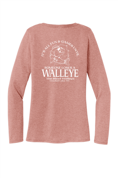 Blind Walleye Ladies Long Sleeve V-neck T-Shirt