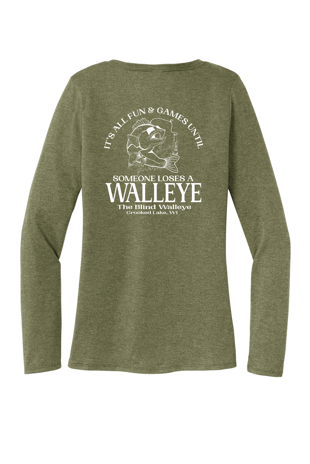 Blind Walleye Ladies Long Sleeve V-neck T-Shirt