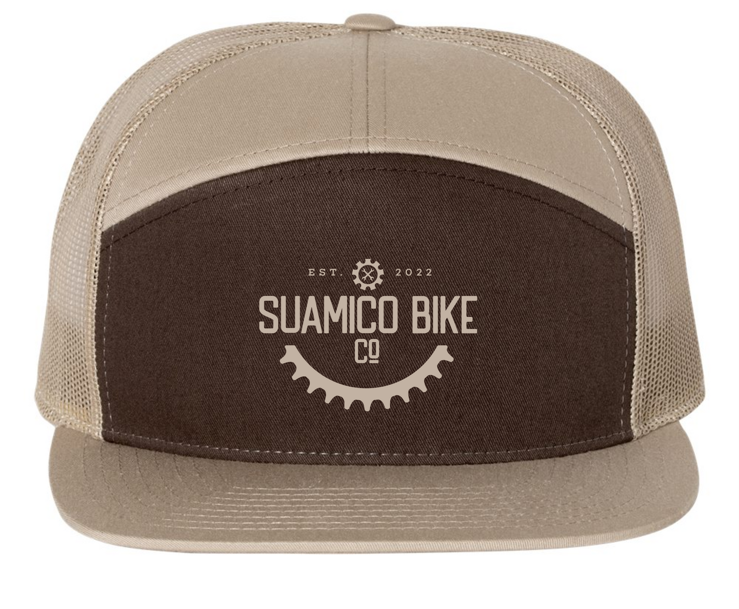 Suamico Bike 7 Panel Flat Bill High Profile Hat Embroidered