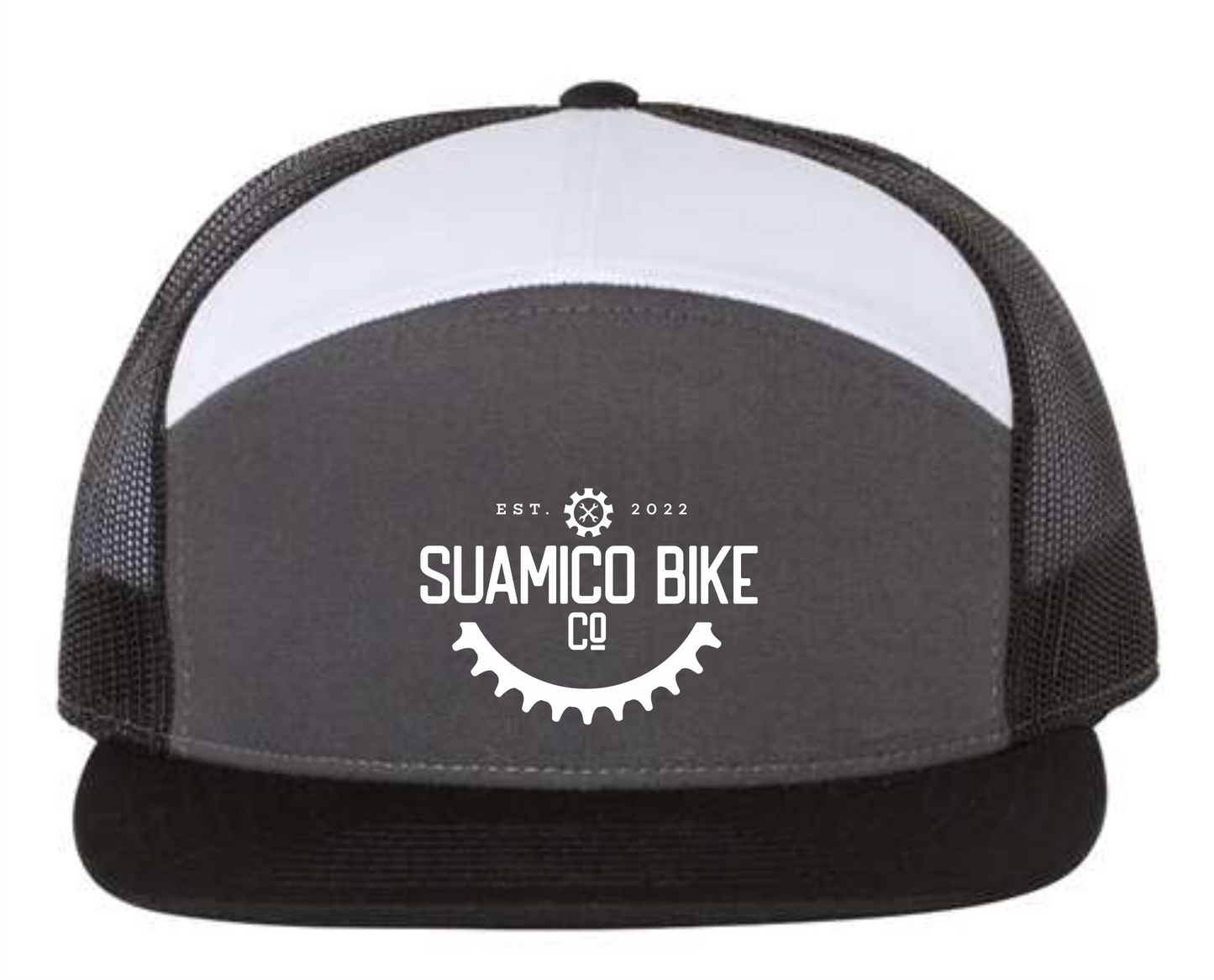 Suamico Bike 7 Panel Flat Bill High Profile Hat Embroidered