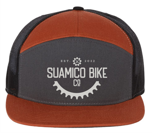 Suamico Bike 7 Panel Flat Bill High Profile Hat Embroidered