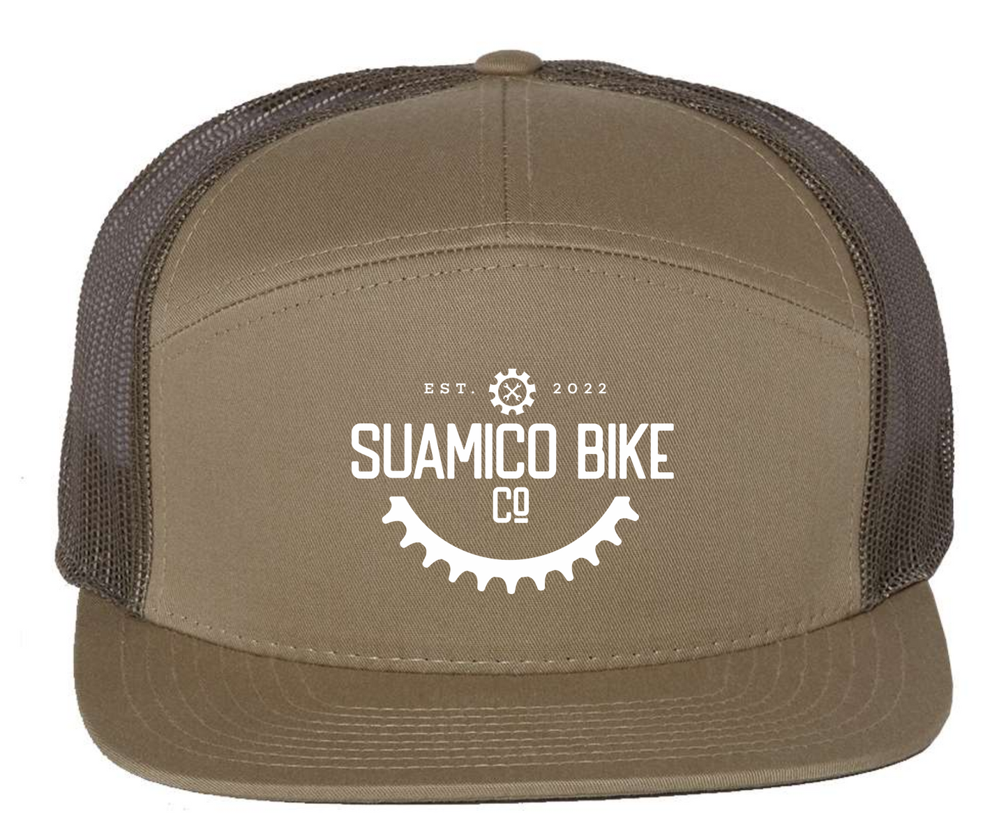 Suamico Bike 7 Panel Flat Bill High Profile Hat Embroidered